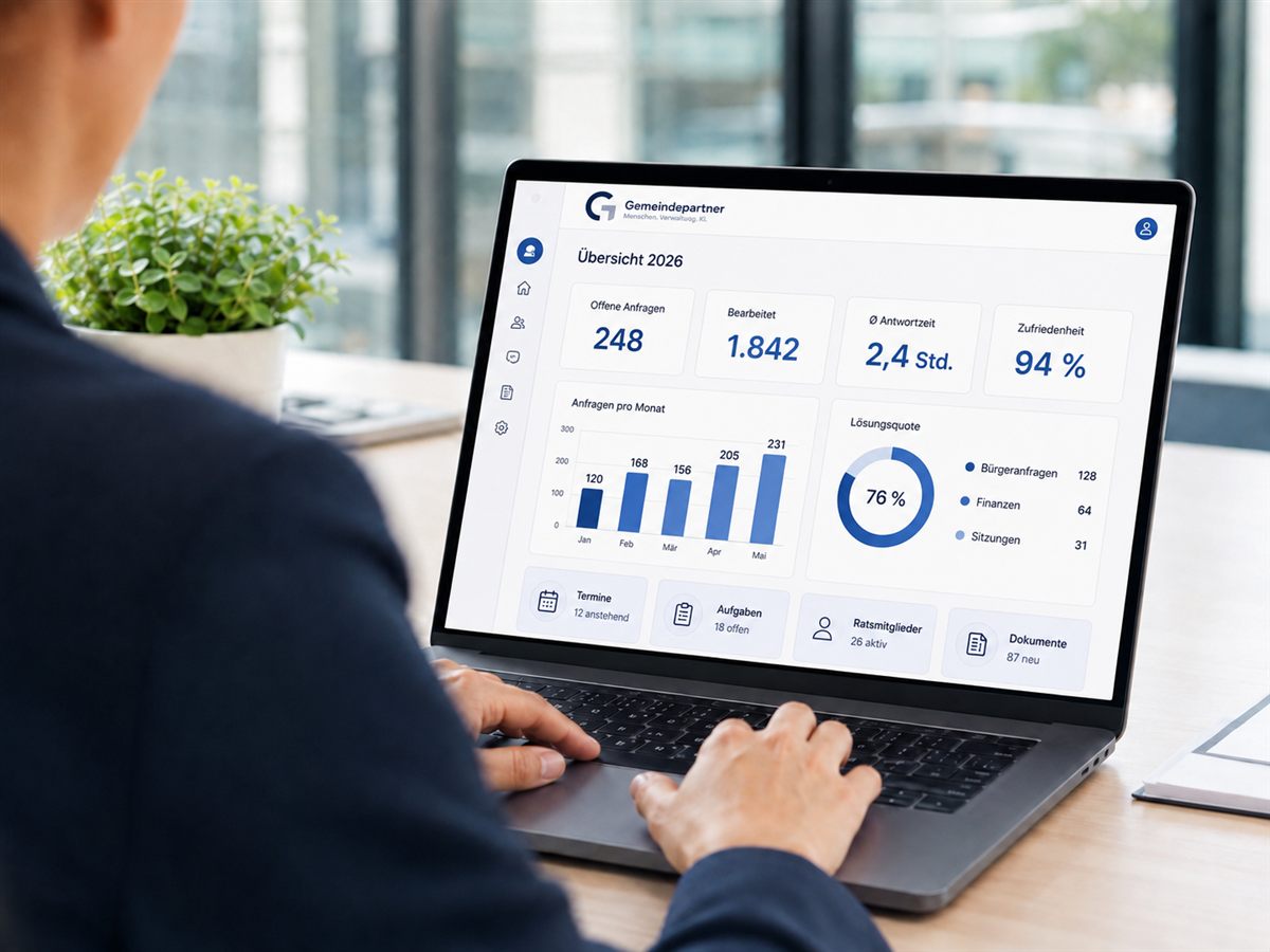 GemeindeGPT Dashboard auf einem Laptop